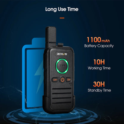 Retevis RB645 Walkie Talkie PMR446 Dual PTT Professional Portable Lincense-free Two Way Radio VOX USB-C for Hotel Restaurant