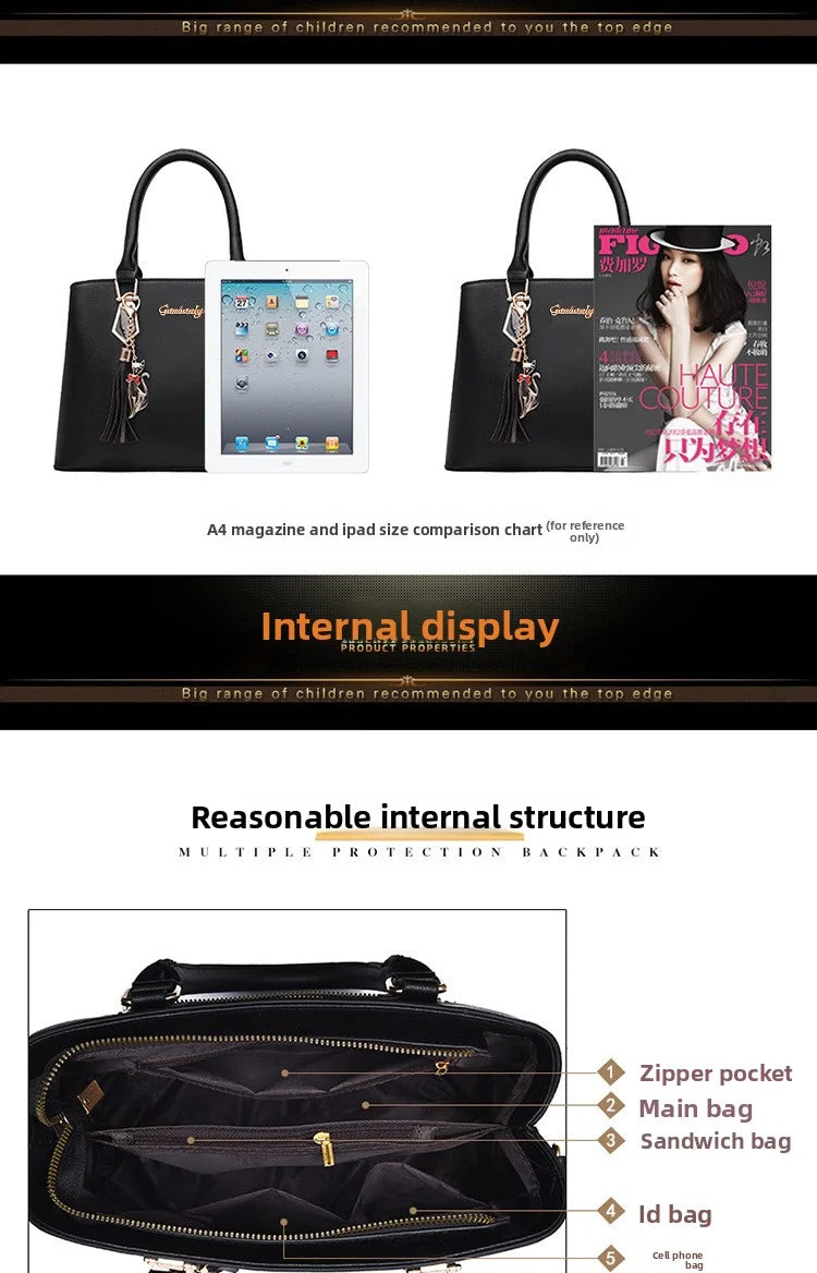 Fashionable women's handbag set, simple shoulder bag, suitable for professional commuting and street photography, versatile