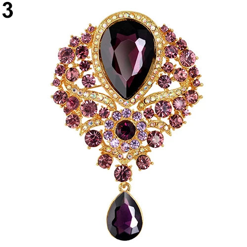 Hot Women Men  Brooch Wedding Bridal Bouquet Clear Crystal Rhinestone Teardrop Dangle Brooch Pin