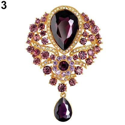 Hot Women Men  Brooch Wedding Bridal Bouquet Clear Crystal Rhinestone Teardrop Dangle Brooch Pin