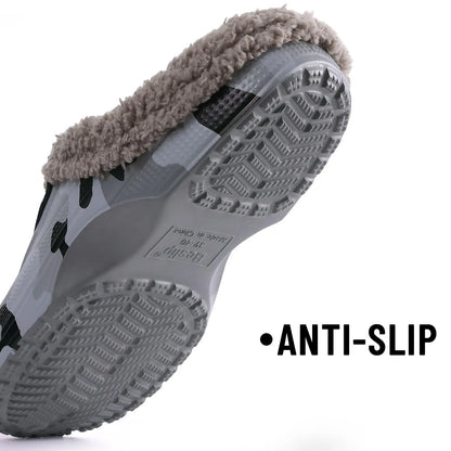 Shevalues Fuzzy Men Clogs Slippers Winter Fur Men Slippers Waterproof Garden Shoes Men Warm House Shoes Anti-slip Fur Slippers
