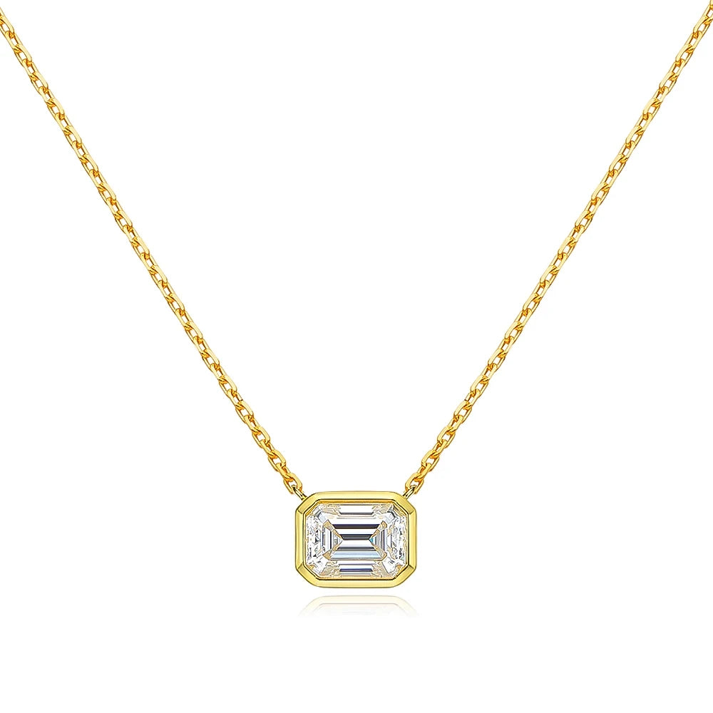 FEOBUR 2CT Emerald Cut Moissanite Pendant Necklace S925 Silver Certified Bezel Set Lab Diamond NeckChain for Women Jewelry Gifts
