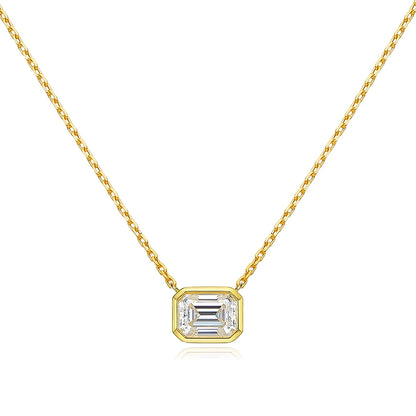 FEOBUR 2CT Emerald Cut Moissanite Pendant Necklace S925 Silver Certified Bezel Set Lab Diamond NeckChain for Women Jewelry Gifts
