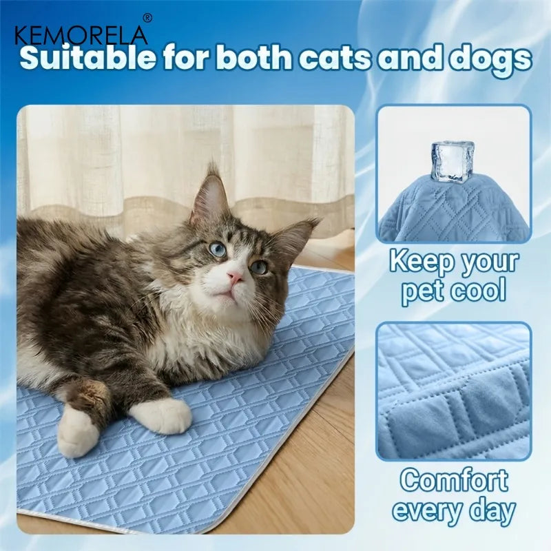 KEMORELA 1pc Summer Dog Cooling Mat Glacier Blue - Ice Silk Fiber Mat, Breathable Skin-Friendly Cooling for Puppies & Adult Dogs