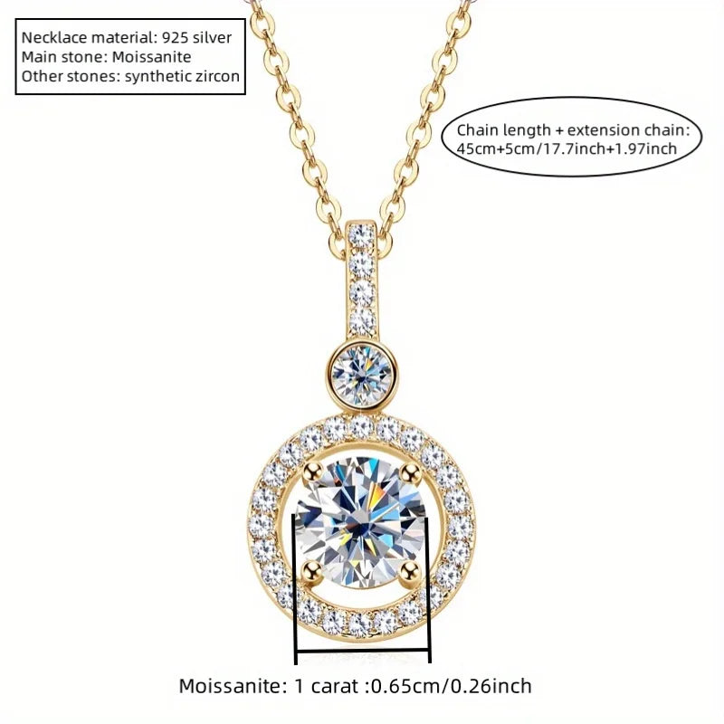 A vintage bohemian-style women's necklace featuring a 1-carat round moissanite set in 925 sterling silver.