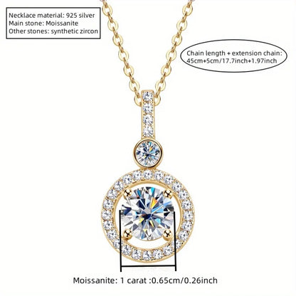 A vintage bohemian-style women's necklace featuring a 1-carat round moissanite set in 925 sterling silver.