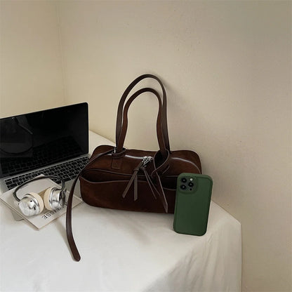 2026 Autumn Winter Latest Commute Shoulder Bags For Women PU Suede Pure Color Large Capacity Boston Bag Luxury Designer Handbags