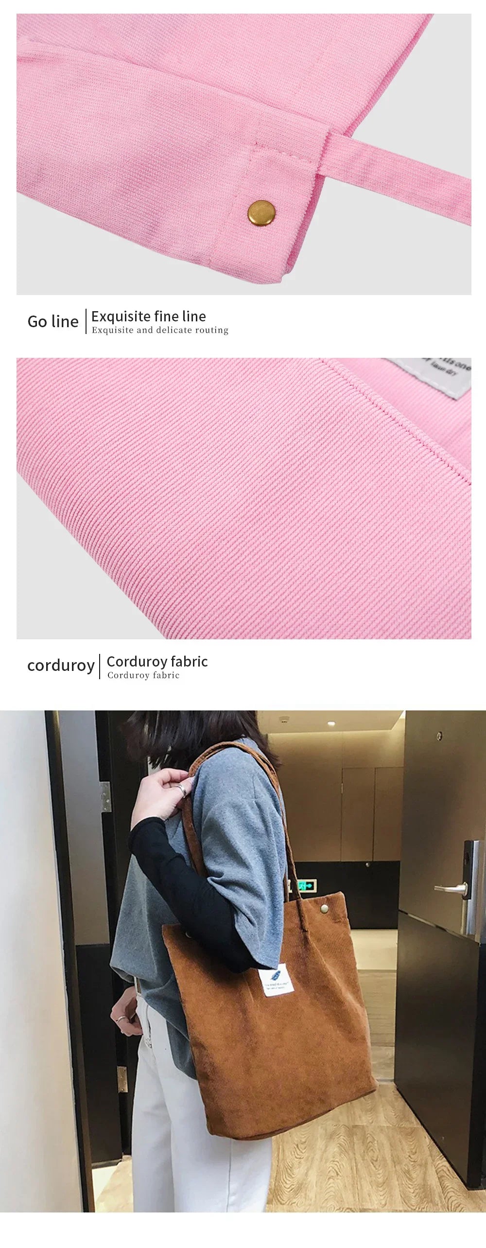 Corduroy Bag Handbags for Women Shoulder Bags Female Soft Environmental Storage Reusable Girls Small and Large Shopper Totes Bag