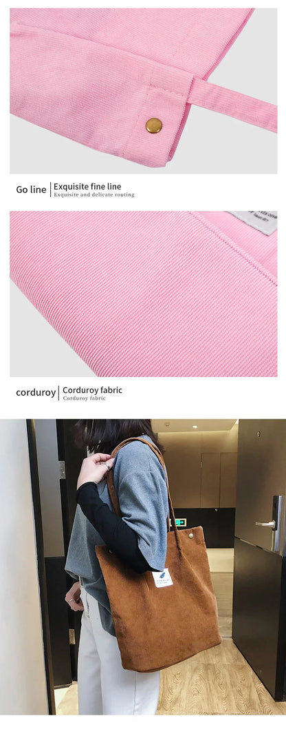 Corduroy Bag Handbags for Women Shoulder Bags Female Soft Environmental Storage Reusable Girls Small and Large Shopper Totes Bag