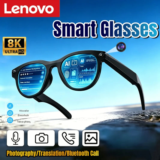 Lenovo Smart AI Glasses 1200MP 8K HD Color Changing Chat Translate Camera Bluetooth Call Voice Assistant Music Control Glasses
