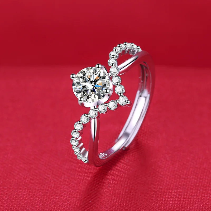 925 Sterling Silver Ring Heart AAA Zircon Open adjustable Engagement For Women Wedding Fashion Jewelry Party Gifts