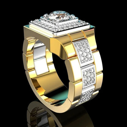 S925 Sterling Silver Mens Ring New Simulation Mozzarella Diamond Gold Plated Two Tone Engagement Ring For Wedding And Daily Wear
