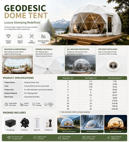 Geodesic Dome Tent Luxury Glamping Hotel Spherical Tent Waterproof UV‑Resistant Outdoor Resort Camping Accommodation