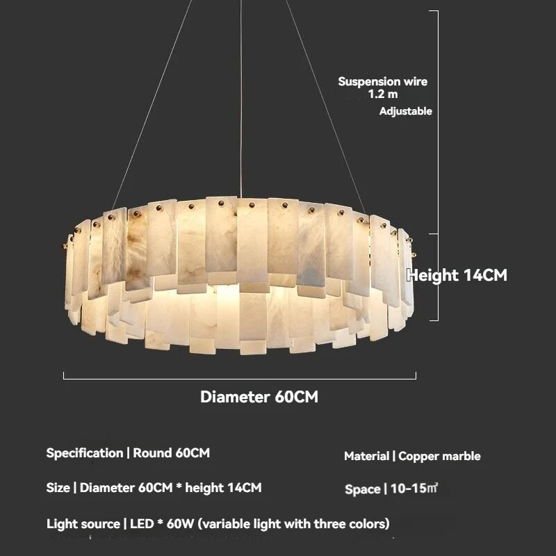 Minimalist Luxury Pendant Lights Solid Brass Natural Spanish Marble Chandelier Elegant for Living Room Dining Room Bedroom