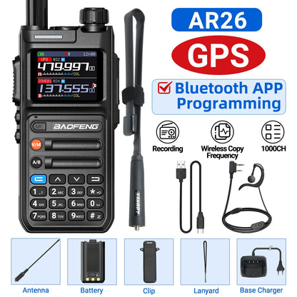 Baofeng AR-26 GPS Walkie Talkie Multi-Band Long Range Wireless Copy Frequency Air Band NOAA Type-C Charger For Camping Ham Radio