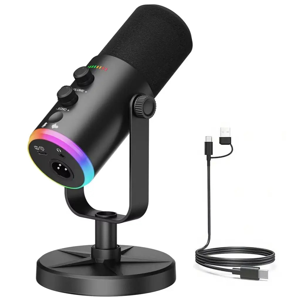 USB/XLR Gaming Microphone, Dynamic PC Mic for Podcasting Streaming, Computer RGB Mic Kit with Desktop Stand, for Recording