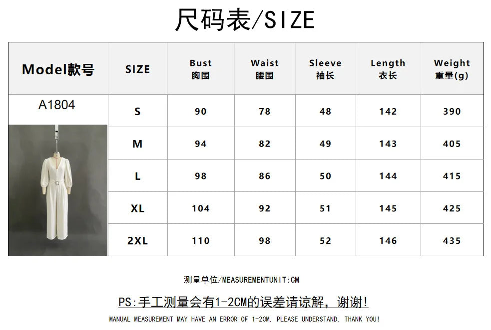 Elegant Jumpsuit Women's V Neck Puff Sleeve Belt Free Wide Leg Casual Rompers Workplace Urban Commuting Business Sexy Jumpsuites