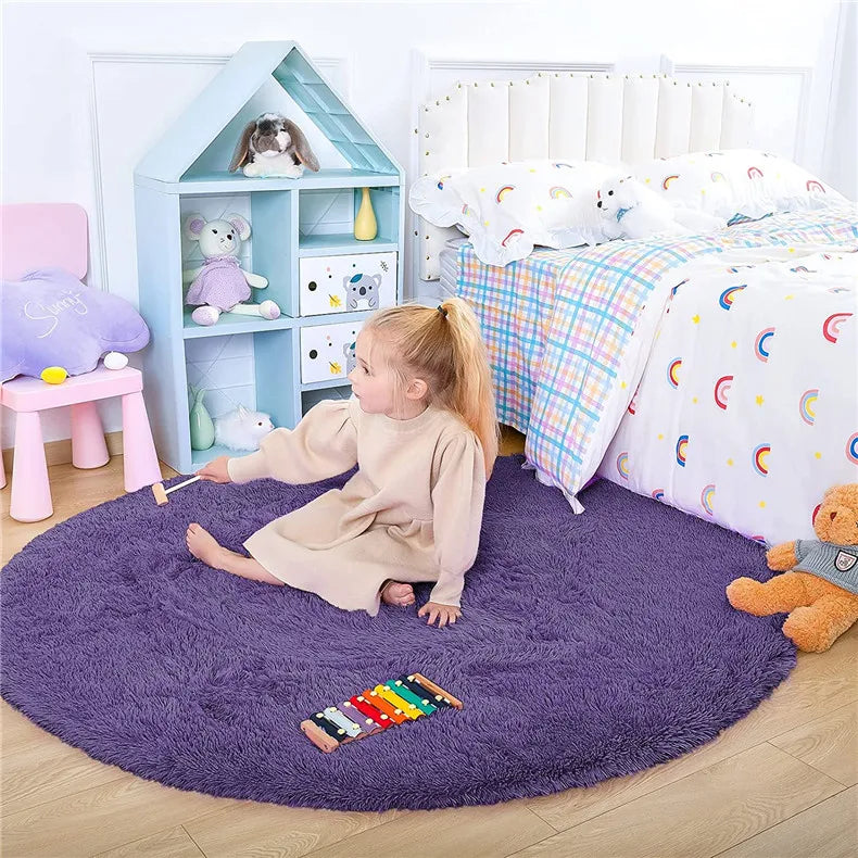 Round Fluffy Soft Area Rugs for Kids Room Princess Castle Plush Shaggy Carpet Cute Circle Nursery Rug Home Decor Circular Carpet