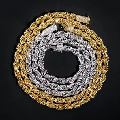 6mm Iced Moissanite Rope Chain Necklace Stainless Steel Hiphop Rapper Plated 18k Gold Bling Diamond Link Bracelet Necklaces Men