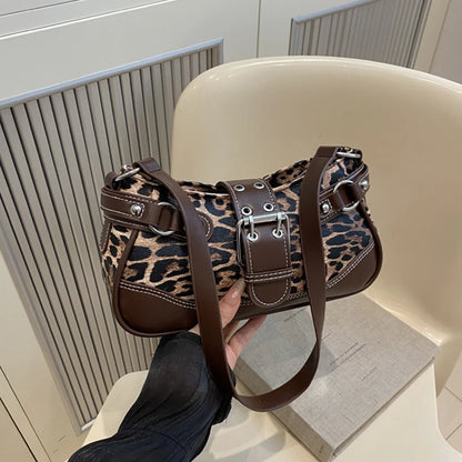 Fashion PU Shoulder Bags Leopard Print Retro Messenger Bag Large Capacity Underarm Bag Women Daily Use Handheld Bag