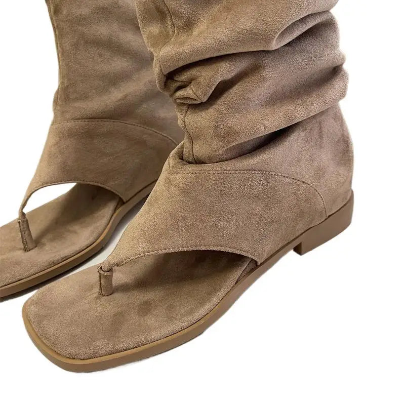 Fashion Versatile Woman Shoes Summer New Items Square Toe Flat Shoes Retro Women's Clip Toe Boots Anti Slip Women's Sandalsтуфли