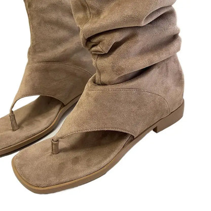 Fashion Versatile Woman Shoes Summer New Items Square Toe Flat Shoes Retro Women's Clip Toe Boots Anti Slip Women's Sandalsтуфли