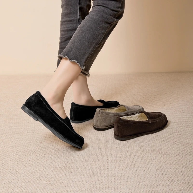 Winter Shoes Women's 2026 New Wool One-piece Women's Loafers Low Heel Fashion Casual One-Foot Slip-on Warm Ladies Shoes