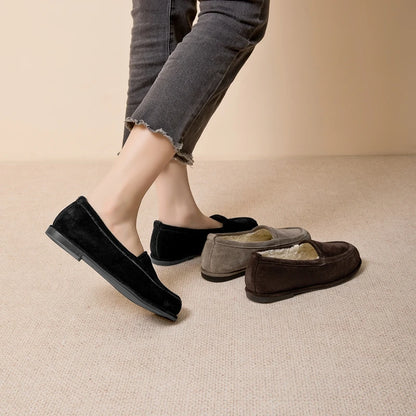 Winter Shoes Women's 2026 New Wool One-piece Women's Loafers Low Heel Fashion Casual One-Foot Slip-on Warm Ladies Shoes