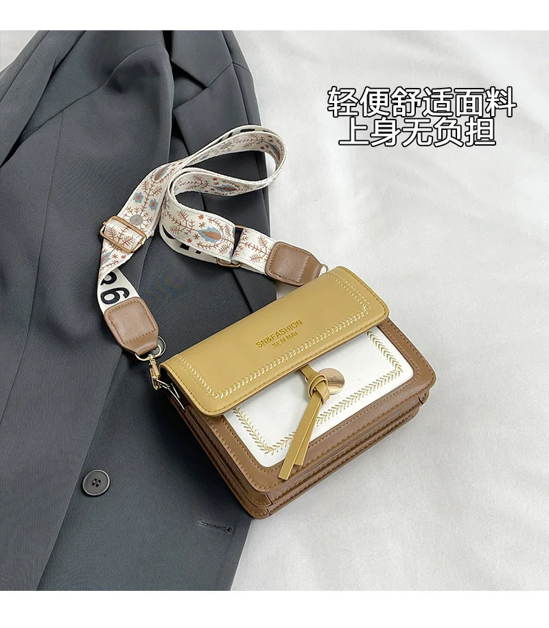 Fashionable Bag for Women, Versatile New Crossbody Bag, Contrasting Color Shoulder Bags, Small Square Bag, Wide Shoulder Strap