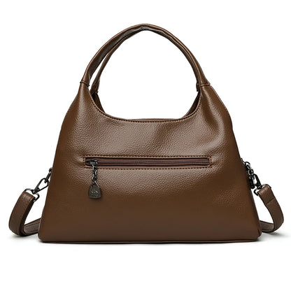 New Ladies Soft Leather Handbag Large Capacity Single Shoulder Bag Retro Solid Color Mom Bolsa Luxury Cross-Border Style Bags