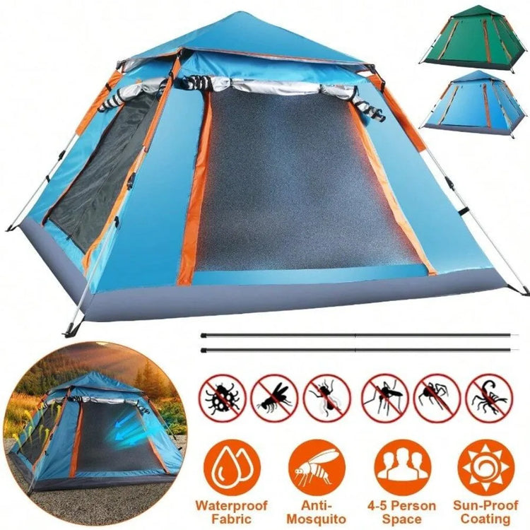 4-5 Person Waterproof Double Layer Camping Tent, Portable Family Dome Tent for Outdoor Hiking Backpacking Fishing Beach, 2 Mesh Windows with Mosquito Nets, Ventilated Rainfly Sun Shade, Easy Setup Freestanding Lightweight wit
