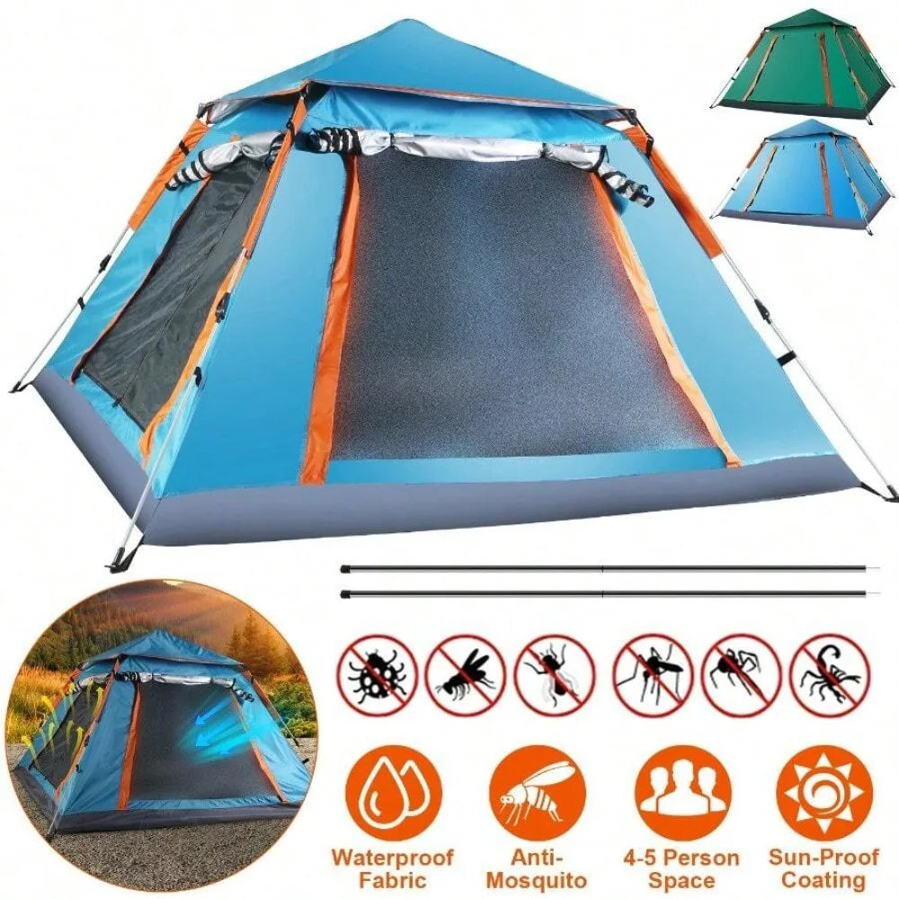 4-5 Person Waterproof Double Layer Camping Tent, Portable Family Dome Tent for Outdoor Hiking Backpacking Fishing Beach, 2 Mesh Windows with Mosquito Nets, Ventilated Rainfly Sun Shade, Easy Setup Freestanding Lightweight wit