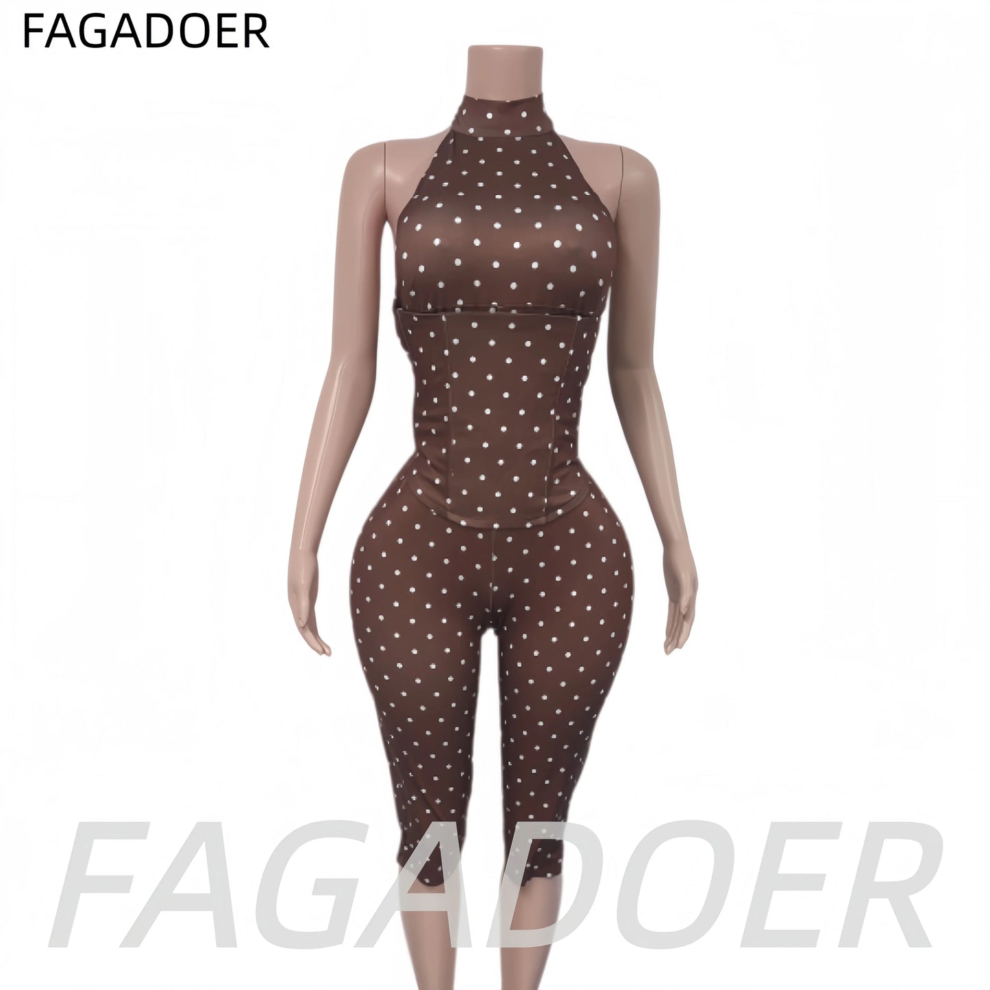 FAGADOER Cute Polka Dot Bodycon Rompers Hot Girl Streetwear Lace Up Bandage Corset Halter Jumpsuits Summer Night Club Playsuits