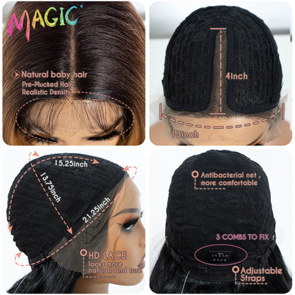 Magic Synthetic Lace Front Wigs For Women 30" Long Body Wave Lace Wig Ombre Blonde Highlight Cosplay Wigs Heat Resistant