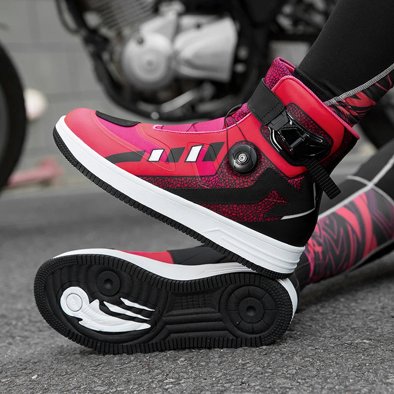 Motorcycle Riding Boots Unisex High Top Anti-Slip Wear-Resistant Comfortable Four Season Motorbike Shoes for Street Off-Road