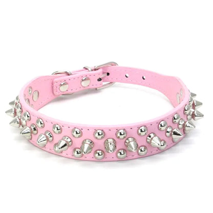 PU Dog Collar with Spike Rivet Adjustable Anti-Bite Pet Collars for Small Medium Large Dogs Bull Terrier Doberman Pinscher