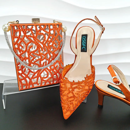Luxury African Nigerian Bride Party Shoes Sky Blue All Rhinestone Pointed Heels Matching Shoe Bag Set