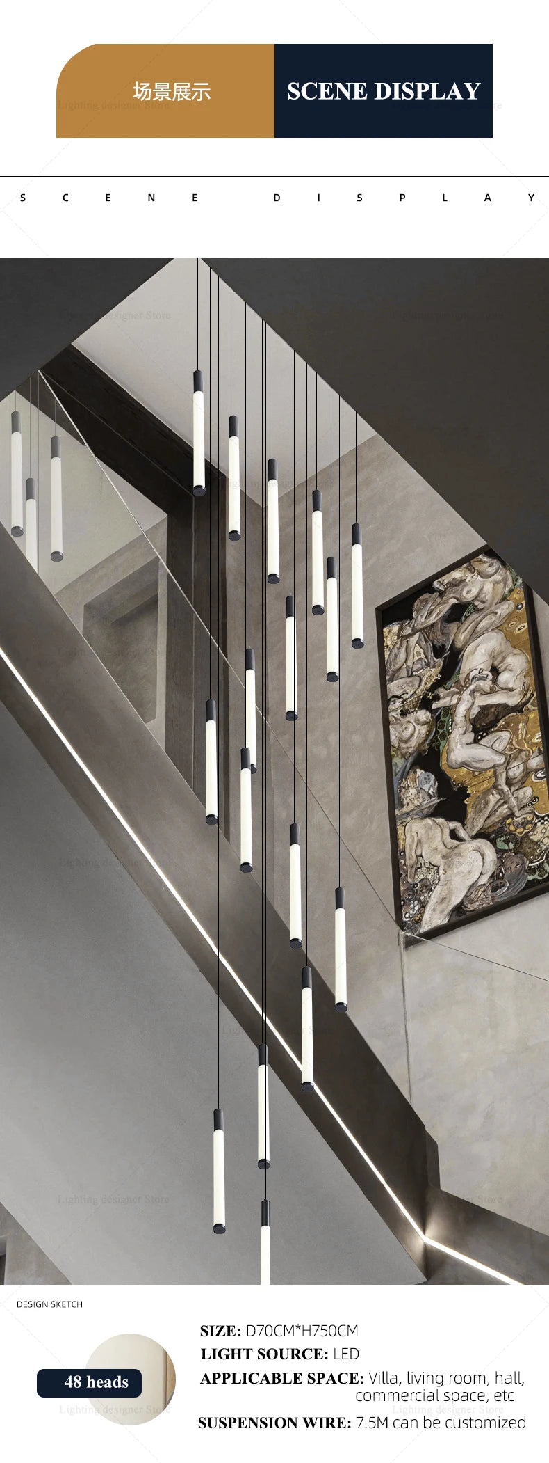 Modern Lighting Long Staircase Pendant Light Ceiling Chandelier hanging lights Stair Chandelier