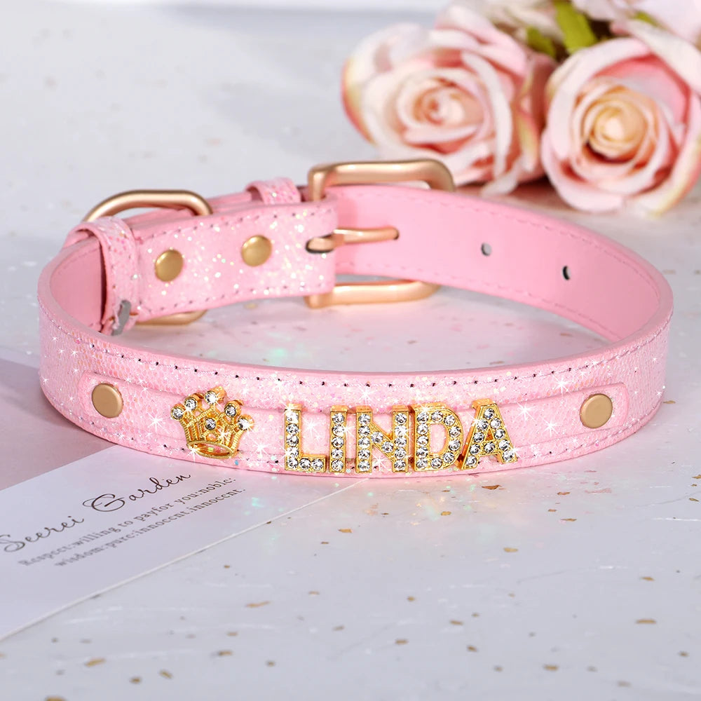 Personalized Small Dogs Chihuahua Collar Bling Rhinestone Dog Collars Free Custom Pet Dogs Cats Name Charms Pet Accessories