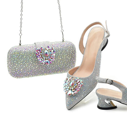 New Italian Shoes and Bags Matching Set 2025 Luxury Designer Pumps Women Full Rhinestone Designer Shoe and Bag Sets From Italy