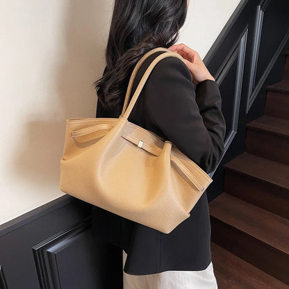 Luxury Lychee Pattern Underarm Shoulder Bags Solid Color PU Leather Women's Handbags Large Capacity Tote Bag Travel