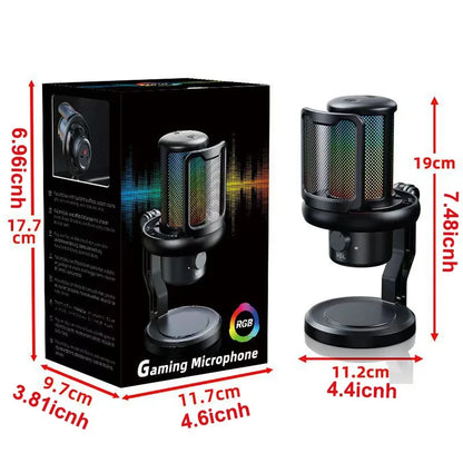 USB Microphone for PC Condenser Podcast Mic for Studio Recording with Headphone Jack, Led, Noise Cancellation Gaming Microphone