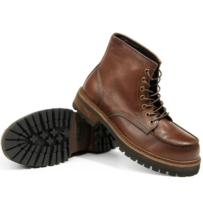 Vintage Work Boots Men's Winter High-top Leather Boots Men Mid-top Short Boots