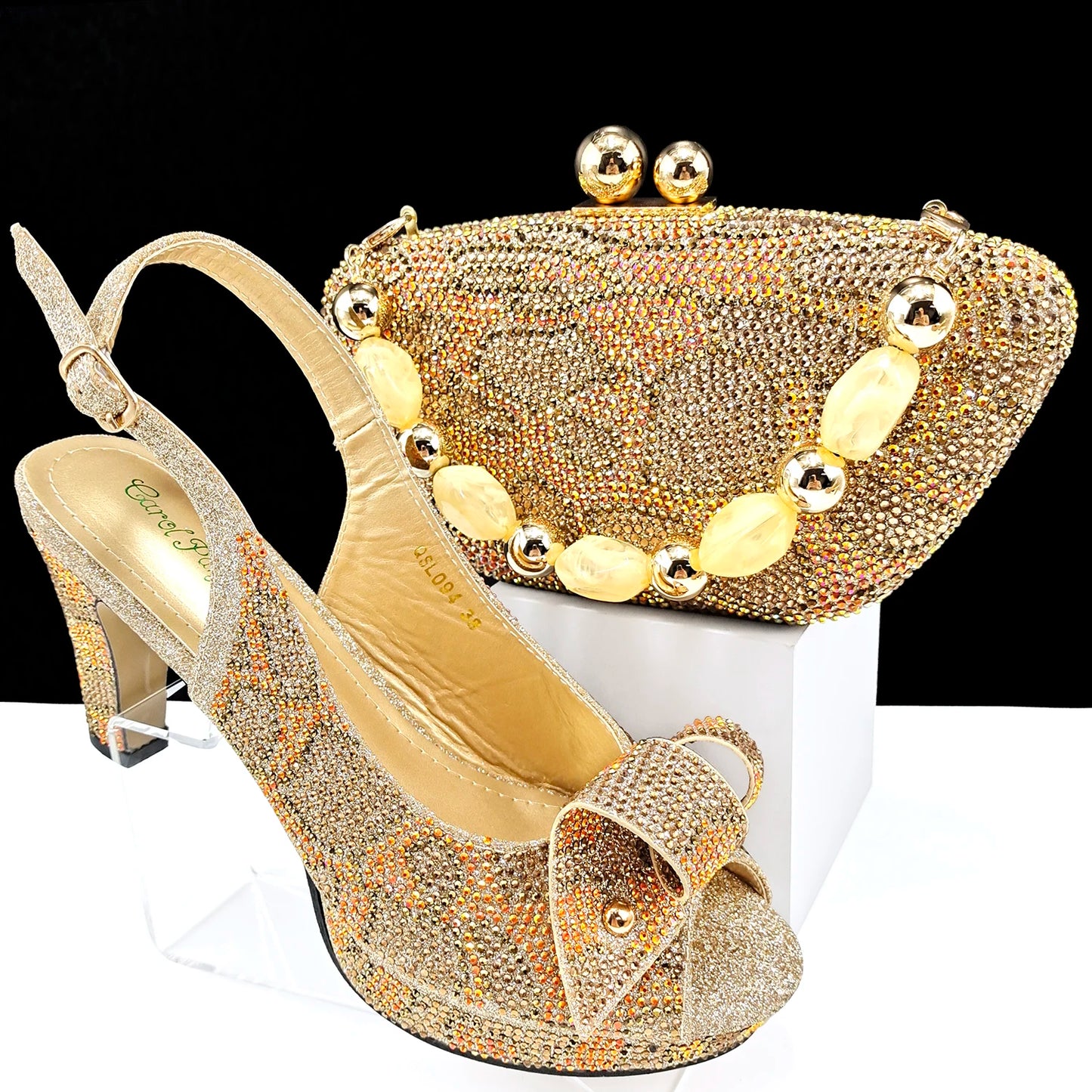 Nigerian Fashion Design Girly Style Party Shoes And Bag Sexy High Heels And Full Diamond Dual Purpose Mini Bag Women's Shoes