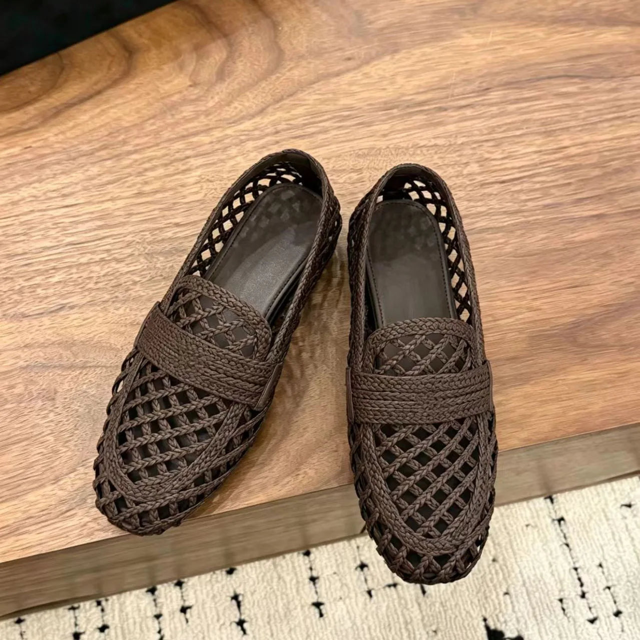 Women Leather Woven Loafers