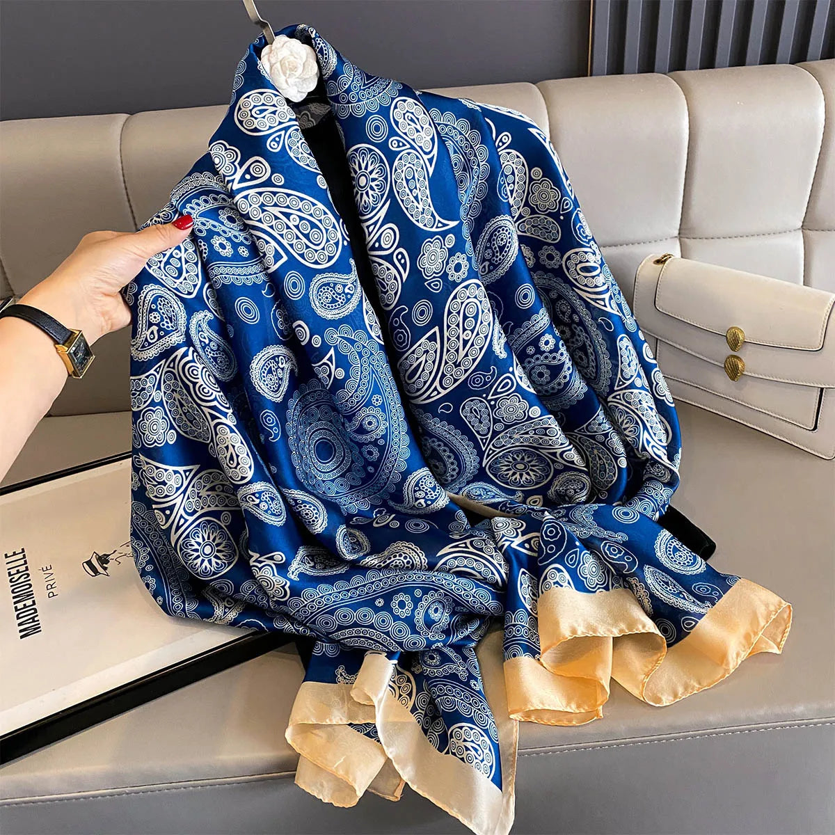 180*90cm Large Silk Satin Scarf Women Fashion Printed Scarf Spring And Summer Styles New Shawl Wrap Female Hand 2025 NEW