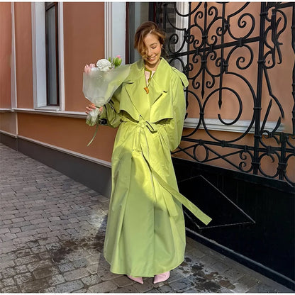 Women Black Long Solid Color Trench Coat Stand Collar Loose Drop Shoulder Single-breasted Windbreaker Lady Commute Outing Wear