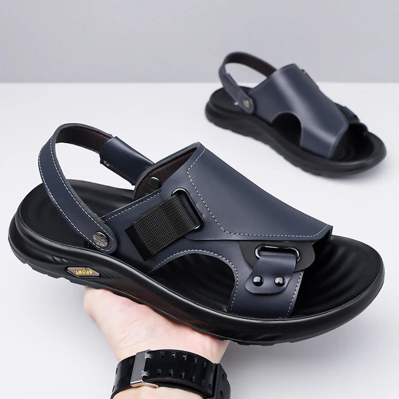 2026New Summer Mens Summer Outdoor Sandals 2-in-1 Beach Walking Shoe Genuine Leather Business Driving Shoe Flat Designer Sandals