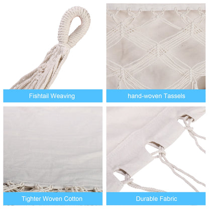 Macrame Fringe Hammock Boho Balcony Hammock Handmade Tassels Hammock 2 Person Double Hammock for Home Outdoor Backyard Beach