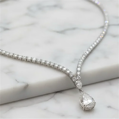 6Carat Pear Cut Full Moissanite Tennis Necklace for Women V-shape 3mm Round Cut Diamond S925 Silver WaterDrop Riviera Necklaces